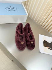 PRADA 26S MARY JANE BALLET IN MAROON RED SHEARLING
