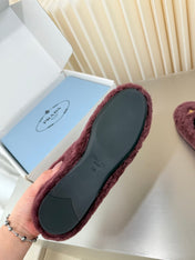 PRADA 26S MARY JANE BALLET IN MAROON RED SHEARLING