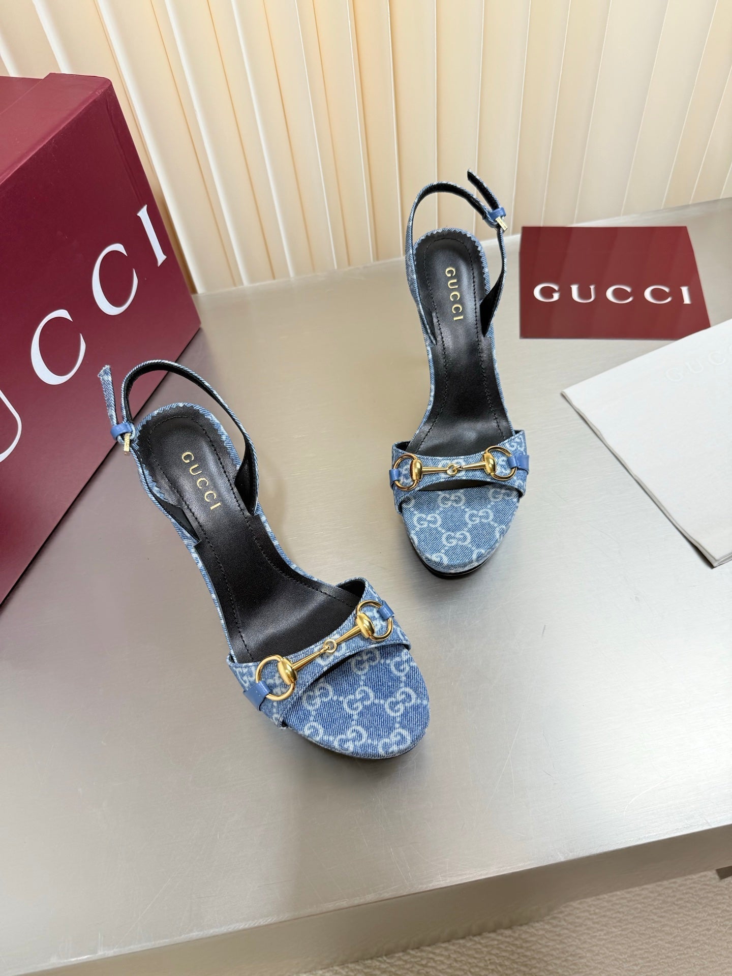 GUCCI 26S SLINGBACK PUMP 105 MM IN BLUE DENIM