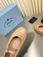 PRADA 26S MARY JANE FLATS IN BEIGE CALFSKIN