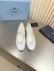 PRADA 26S MARY JANE FLATS IN WHITE CALFSKIN