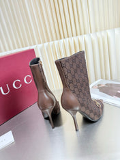 GUCCI 26S HORSEBIT BOOTS 105 MM IN DARK BROWN LEATHER AND CANVAS