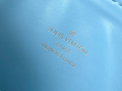 COUSSIN PM 26 IN WHITE BLUE MONOGRAM EMBOSSED LAMBSKIN GOLD HARDWARE