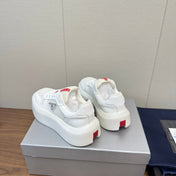 PRADA 25S SPORTY STYLE MEN SNEAKERS LOGO 45MM IN WHITE AND RED CALFSKIN
