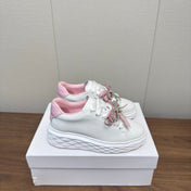 JIMMY CHOO 26S SNEAKERS 55 MM IN WHITE AND PINK CALFSKIN WITH CRYSTAL BOW
