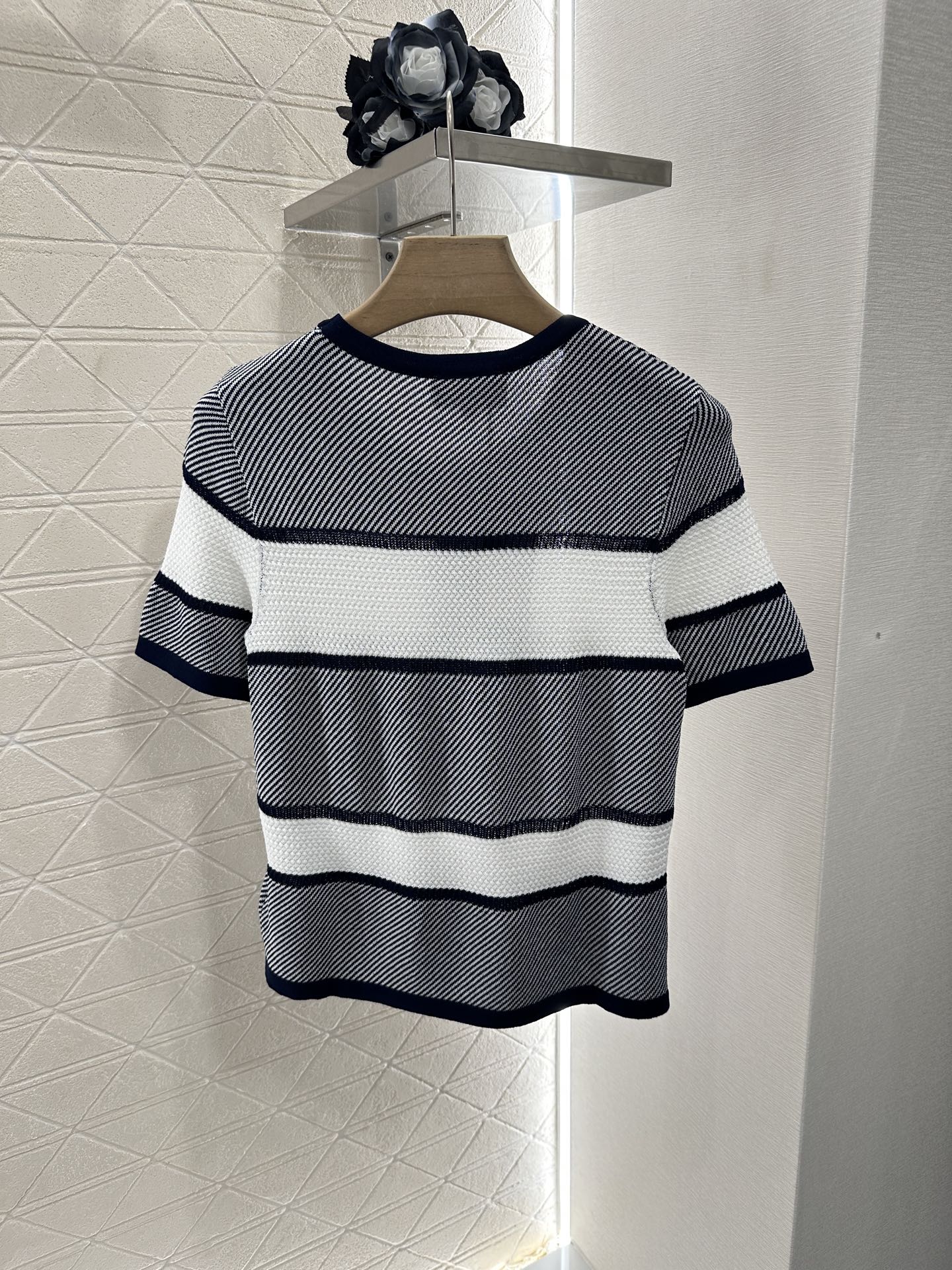 Chanel 25 T-shirt Black White Patchwork Knitted Crewneck