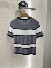 Chanel 25 T-shirt Black White Patchwork Knitted Crewneck