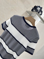 Chanel 25 T-shirt Black White Patchwork Knitted Crewneck