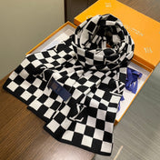 DAMIER SCARF 200 CM IN BLACK MIX WHITE CASHMERE 388193