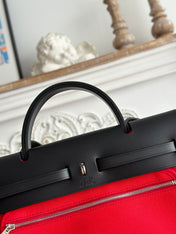 ZIP CABINE 31 BAG IN CLASSIC RED CANVAS AND BLACK CALFSKIN