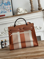 ZIP CABINE 31 BAG IN BRONZE BROWN MIX WHITE CANVAS AND CALFSKIN