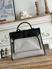 ZIP CABINE 31 BAG IN WHITE CANVAS AND BLACK CALFSKIN