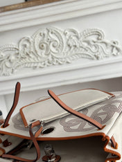 HERBAG ZIP 31 LAQUERED BAG IN OFF-WHITE MIX BROWN H PLUME CANVAS AND BROWN COWHIDE