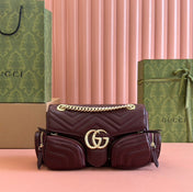 MARMONT SMALL MULTI-POCKET BAG 25 IN CURRANT RED CALFSKIN GOLD HARDWARE
