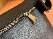 SMALL BELT BAG 29 IN BLACK CALFSKIN AND DARK GRAY MONOGRAM CANVAS
