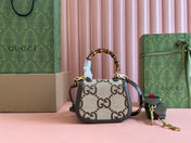 BAMBOO 1947 MINI BAG 17 IN BROWN CALFSKIN AND BEIGE CANVAS