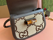 BAMBOO 1947 MINI BAG 17 IN BROWN CALFSKIN AND BEIGE CANVAS