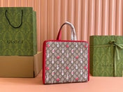 CHILDREN'S PRINTED RABBIT TOTE BAG 28.5 IN BEIGE AND DARK BROWN GG CANVAS RED TRIM