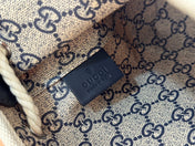 DRAWSTRING SHOULDER BAG LOGO PRINT 31 IN WHITE CANVAS DARK BLUE CALFSKIN