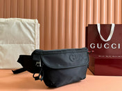 LARGE BELT BAG 32 IN BLACK CANVAS GREEN AND RED WEB DETAIL