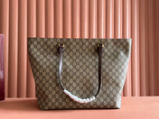 SUPREME MEDIUM TOTE BAG 38 IN BEIGE AND BROWN GG COATED FABRIC BROWN CALFSKIN