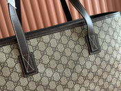 MEDIUM TOTE BAG 38 IN BEIGE AND BROWN GG COATED FABRIC DARK BROWN CALFSKIN