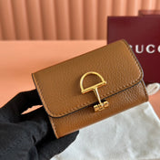 SOFTBIT CARD CASE 10.5 IN BROWN GRAINY CALFSKIN GOLD HARDWARE