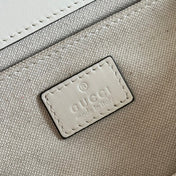 GO SMALL SHOULDER BAG 21.5 IN BEIGE GG CANVAS WHITE CALFSKIN GOLD HARDWARE