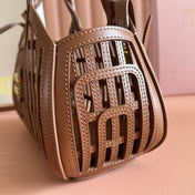 WOVEN HOLLOW BAG 24 IN DARK BROWN CALFSKIN