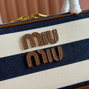 BEAU BAG 28 BLUE AND BEIGE STRIPES IN CANVAS AND CALFSKIN