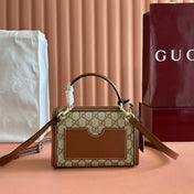 GUCCI 25S PADLOCK BAG 20 IN BEIGE CANVAS AND BROWN CALFSKIN