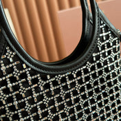 MIUMIU 26S CRYSTAL TOTE 24 BAG IN BLACK CALFSKIN
