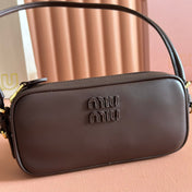 MIUMIU 26S POUCH BAG 20 IN DARK BROWN CALFSKIN GOLD HARDWARE