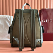 GUCCI 25S BACKPACK 46 CM IN MOSS GREEN CALFSKIN WITH SILVER HARDWARE
