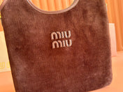 MIUMIU 26S IVY 40 TOTE IN CHOCOLATE BROWN CANVAS AND DARK BROWN CALFSKIN