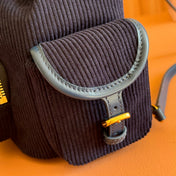 MIUMIU 26S BACKPACK 22 IN DARK BLUE CANVAS BLUE CALFSKIN