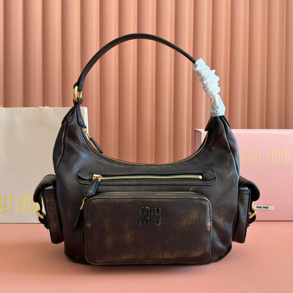 MIUMIU 26S POCKET BAG 38 IN BLACK CALFSKIN GOLD HARDWARE