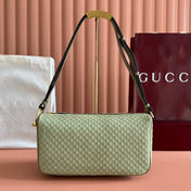 GUCCI 26S SHOULDER BAG 31 IN LIGHT GREEN EMBOSSED SUEDE