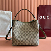 GUCCI 26S HAND BAG 25 IN DARK BEIGE AND MOSS GREEN CANVAS