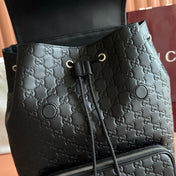 GUCCI 26S GG EMBLEM BACKPACK 44 IN BLACK EMBOSSED CALFSKIN