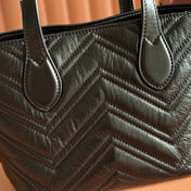 GUCCI 26S GG MARMONT TOTE BAG 17 IN BLACK CALFSKIN