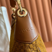 GUCCI 26S SHOULDER BAG 40 IN BROWN EMBOSSED SUEDE