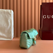 GUCCI 26S GG MARMONT BAG 26 IN METALLIC PALE GREEN LAMBSKIN