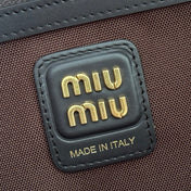 MIUMIU 26S IVY 40 TOTE IN IN CHOCOLATE BROWN CANVAS AND BLACK CALFSKIN