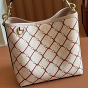 GUCCI 26S GG EMBLEM BUCKET BAG 19 IN LIGHT PINK COATED FABRIC