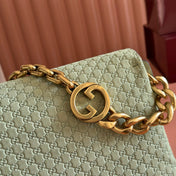 GUCCI 26S SHOULDER BAG 28 IN SAGE GREEN EMBOSSED SUEDE