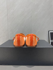 ALAIA MARY JANE FLATS WOVEN PATTERN 25S IN WHITE MIX ORANGE CALFSKIN