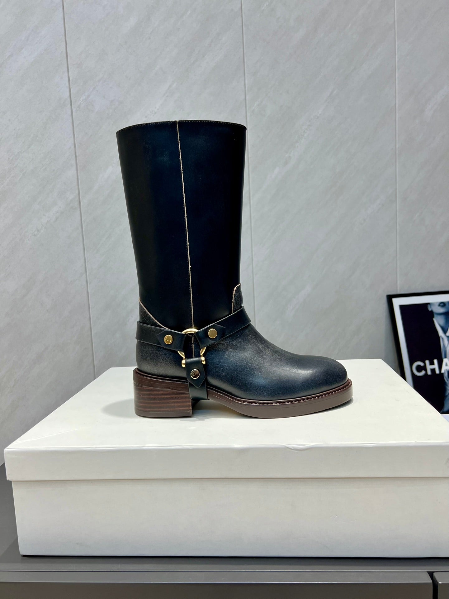 CHLOÉ 26S KNEE-HIGH BOOTS IN BLACK CALFSKIN