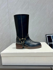 CHLOÉ 26S KNEE-HIGH BOOTS IN BLACK CALFSKIN