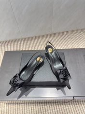 YSL 26S HEELED SLINGBACKS 50 MM IN BLACK FABRIC